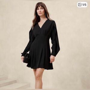 Banana Republic Georgette Mini Dress; Black Mini Dress; Sleeves; Flare; 12